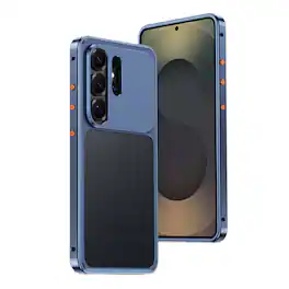 Dteck - For Samsung Galaxy S26 Ultra Safety Lock Rugged Aluminum Alloy Metal Bumper Case Heat Dissipation Backless Design Cover - Blue