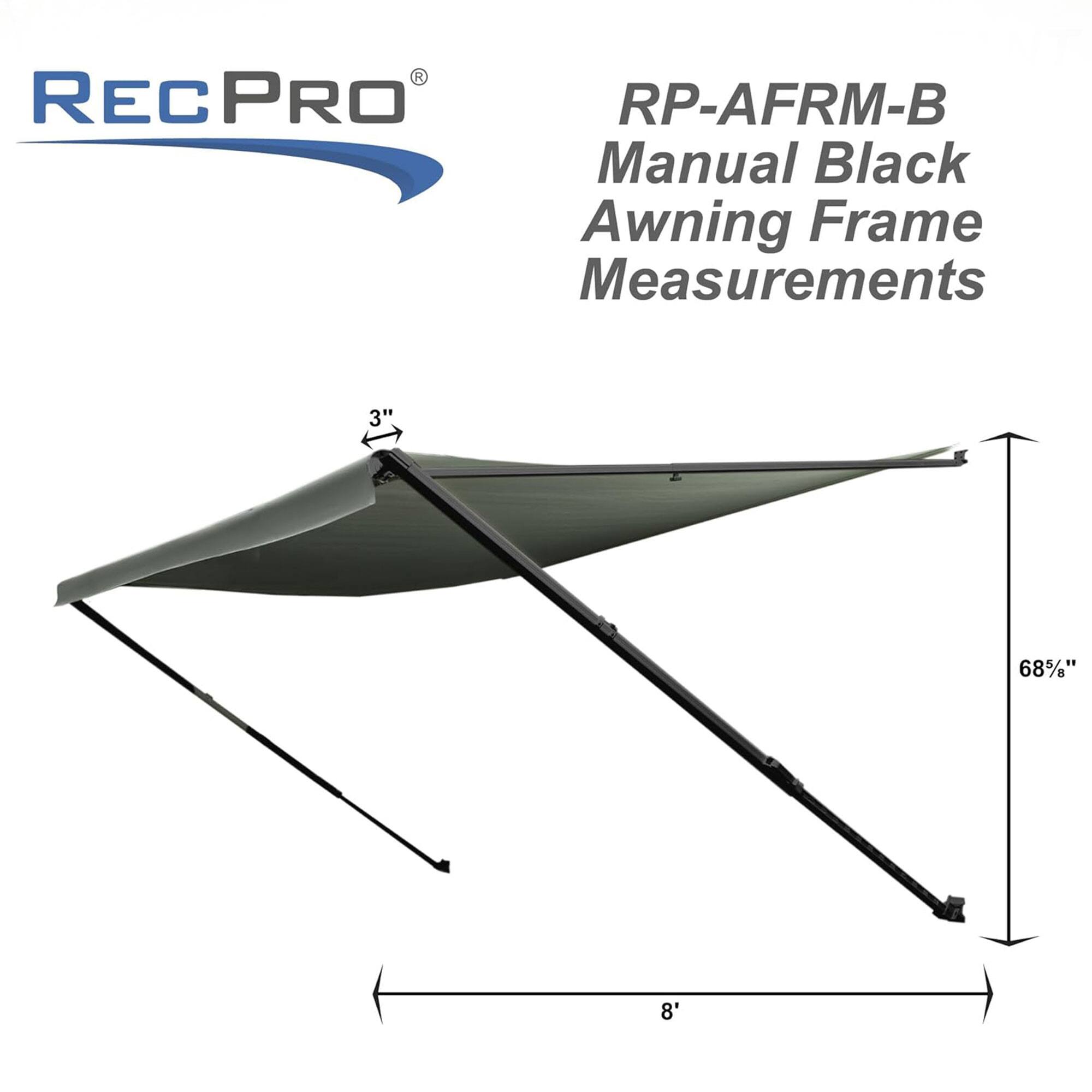 RECPRO RP-AFRM-B Manual Black Awning Frame Measurements  
3" 68½" 8'