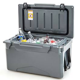 Costway - 30 QT Rotomolded Cooler Portable Ice Chest Ice Retention for 5-7 Days - Charcoal