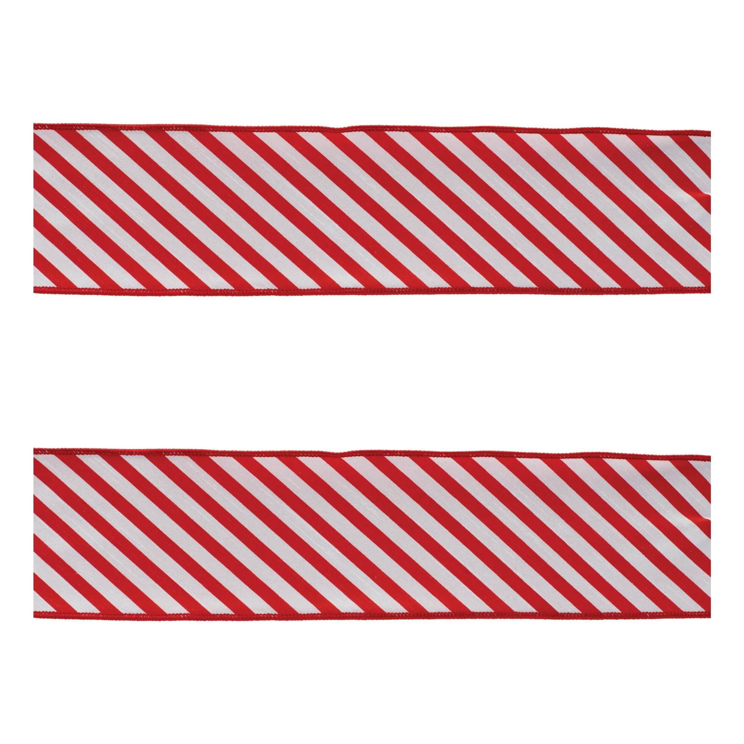Left. BreeBe - Striped Wired Ribbon (Set of 2) - Red, White.