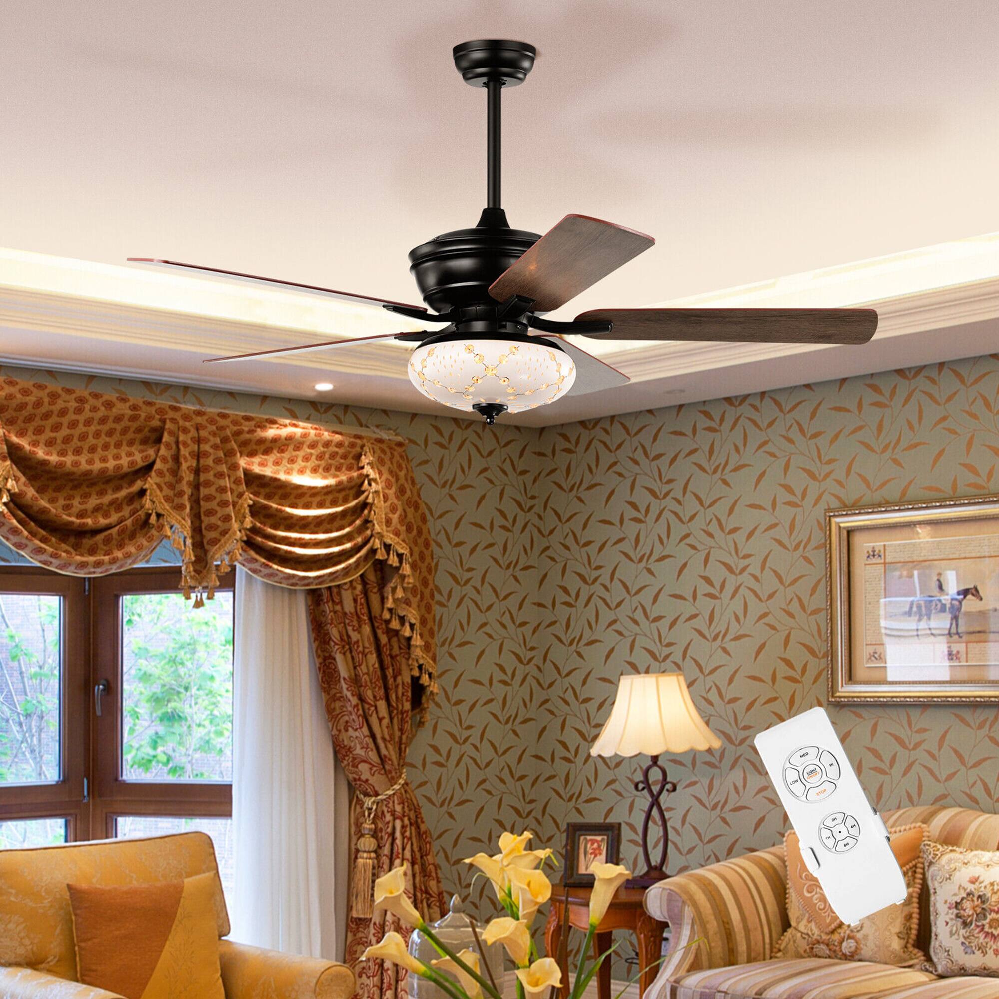 Alt View 2. Gymax - Gymax 52'' Ceiling Fan with 3 Wind Speeds 5 Reversible Blades & Remote Control Black - Matte black.