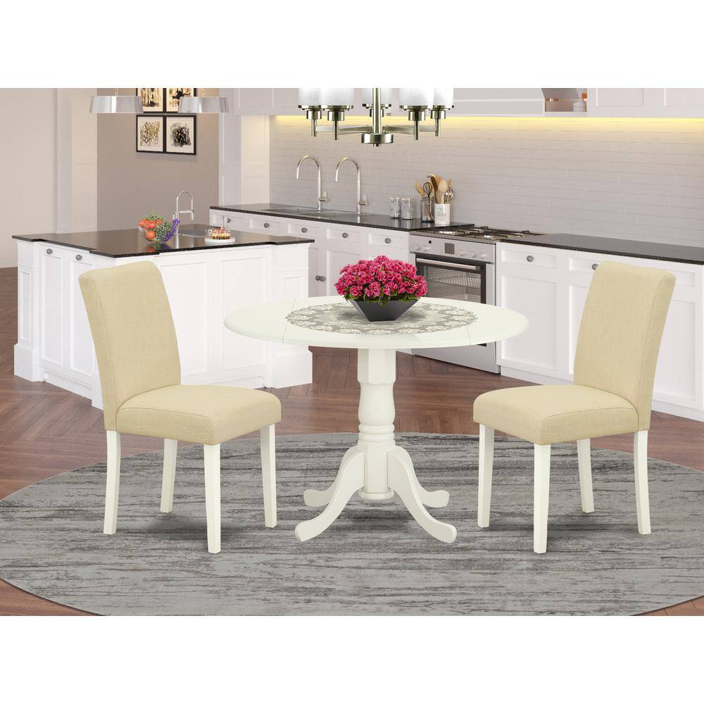Back. East West Furniture - Dining Room Set Linen White - Brown.