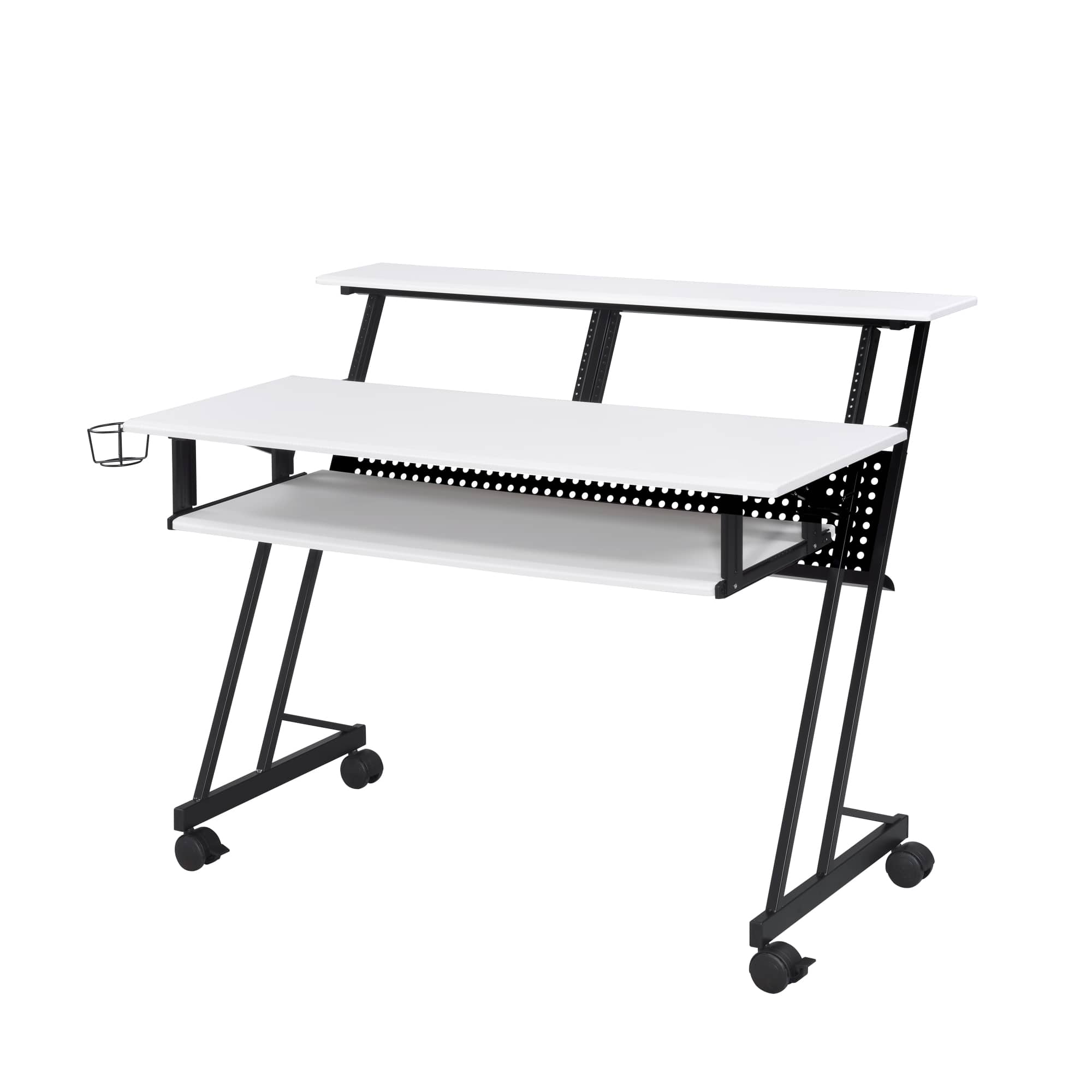 GOODSILO - Professional Music Recording Studio Desk with Keyboard Shelf and Casters - Black+White