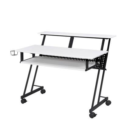 Front. GOODSILO - Professional Music Recording Studio Desk with Keyboard Shelf and Casters - Black+White.