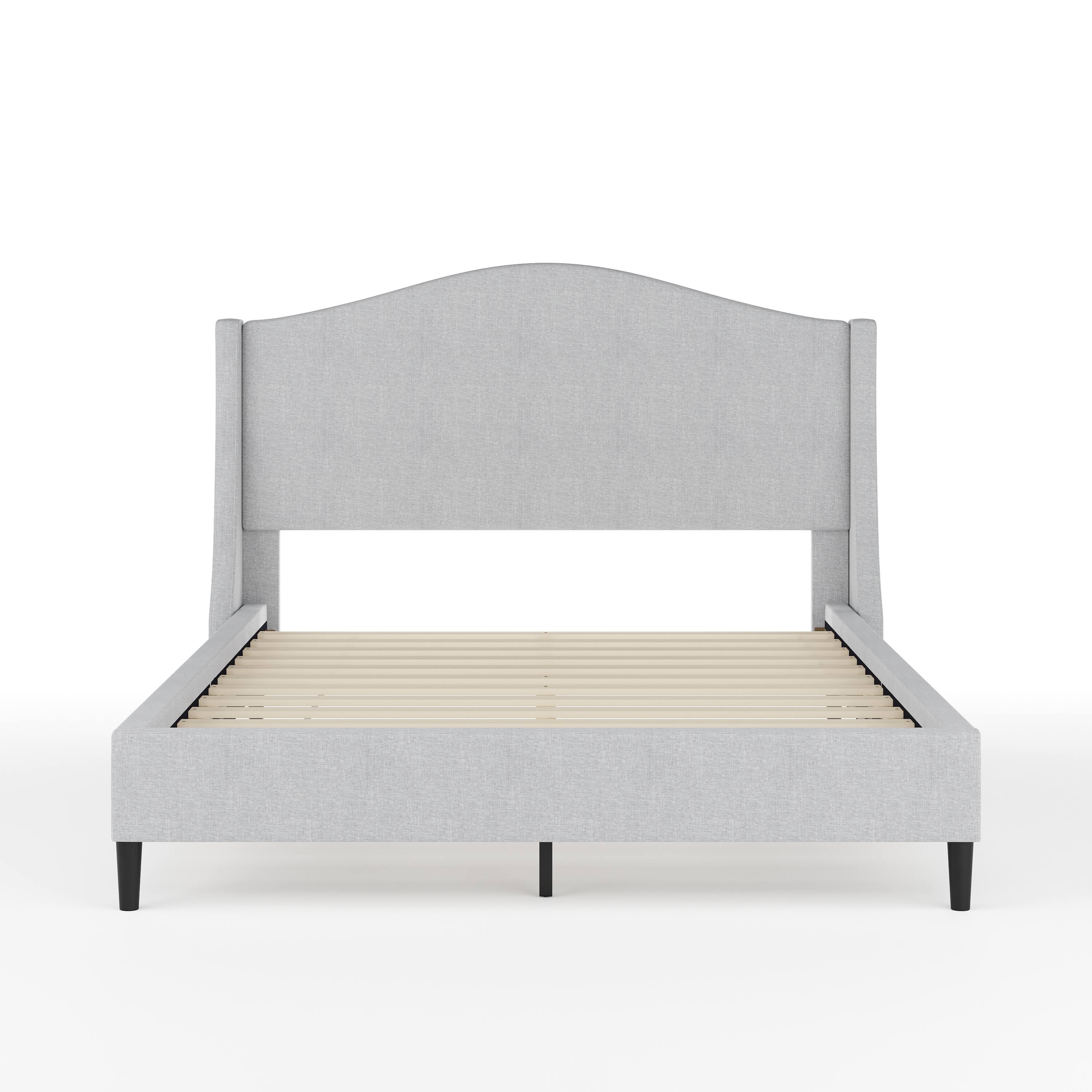 Alt View 18. Martha Stewart - Amelia Faux Linen Upholstered Full Size Platform Bed with Curved Headboard - Gray Fabric/Black Legs.
