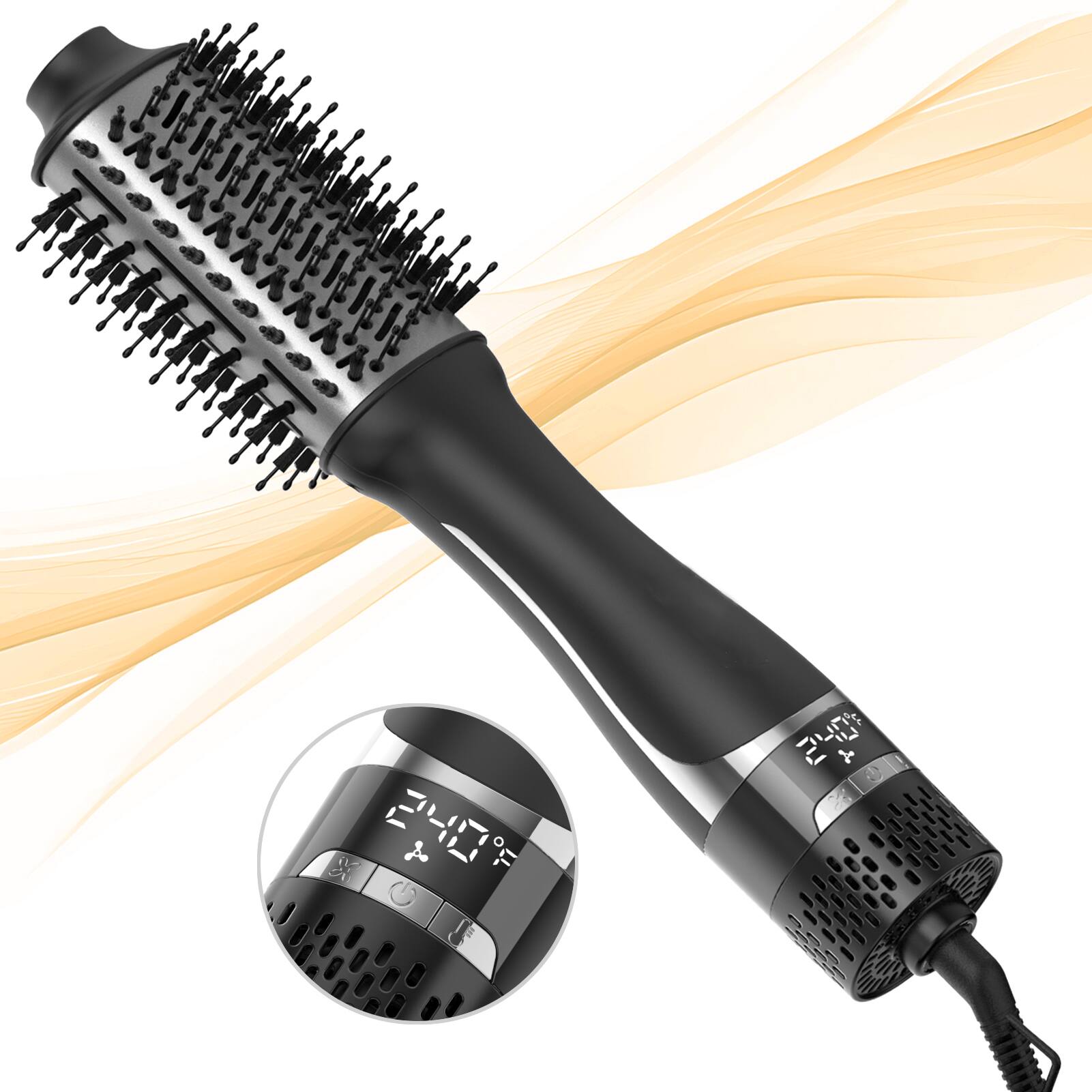 SKIMI - Hair Dryer Brush, Blow Dryer Brush with Display Screen, One Step Hot Air Brush for Hair Styling and Volumizing - Black/Silver