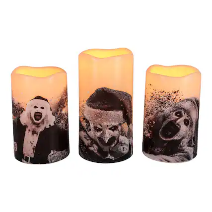 Front. Surreal Entertainment - Terrifier 3-Piece LED Flameless Candle Set With Remote Control - Multi-Colored.