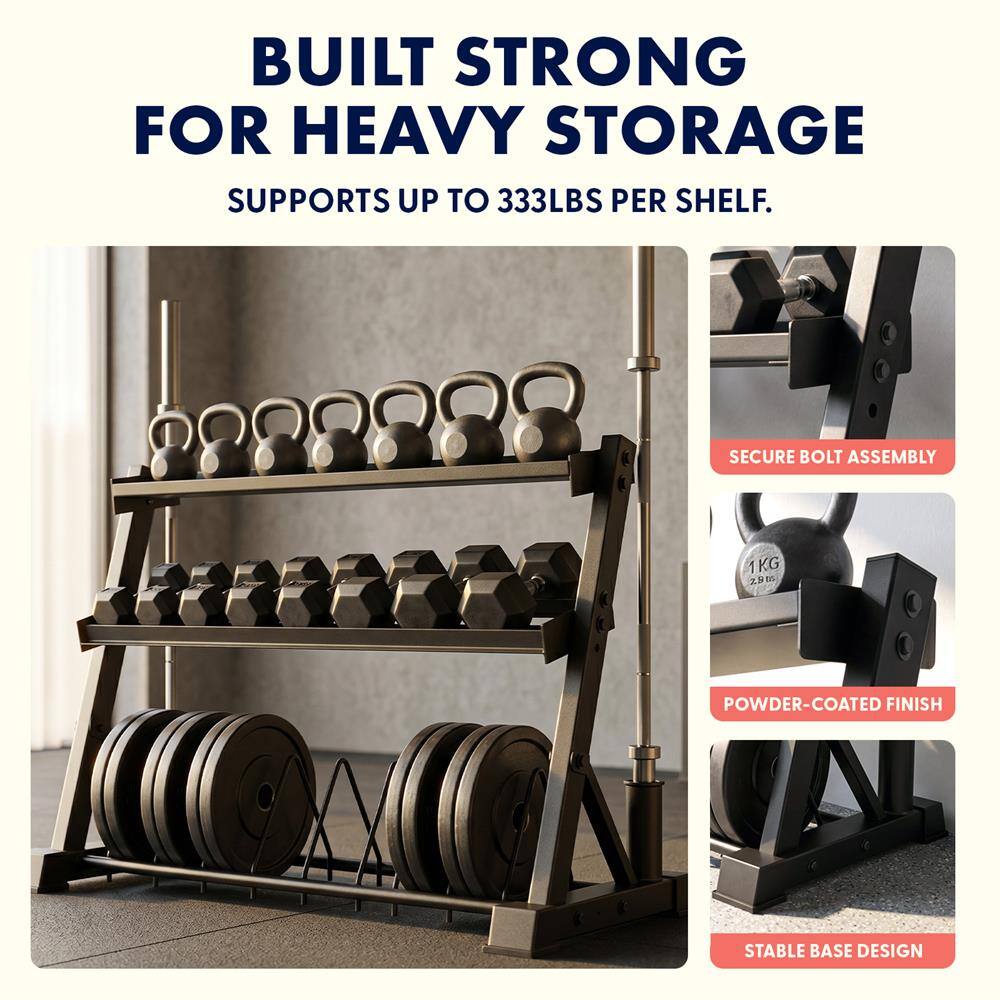 SereneLife SQUATZ 3 Tier Dumbbell Rack, Heavy Duty Steel Weight Storage ...