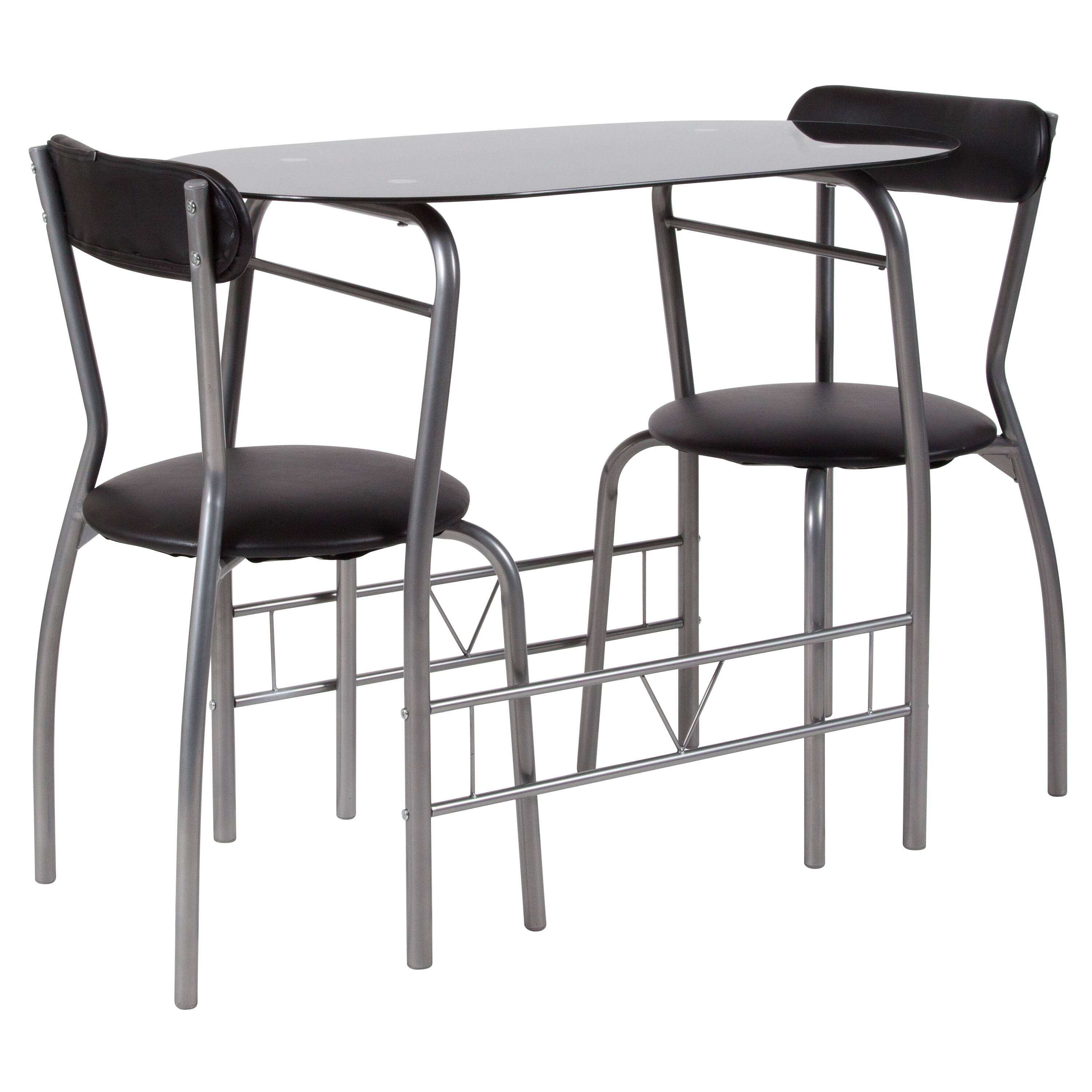 Alt View 1. Emma + Oliver - 3 Piece Space-Saver Glass Bistro Set with Vinyl Padded Chairs - Black.