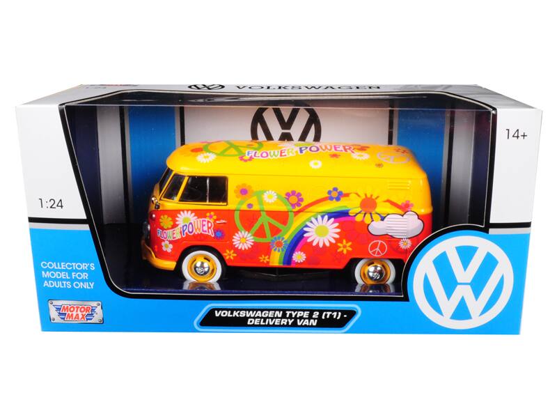 Volkswagen Ka Flower Power 14+ 1:24 Collector's Model for Adults Only Motor Max Flower Power Volkswagen Type 2 (T1) - Delivery Van