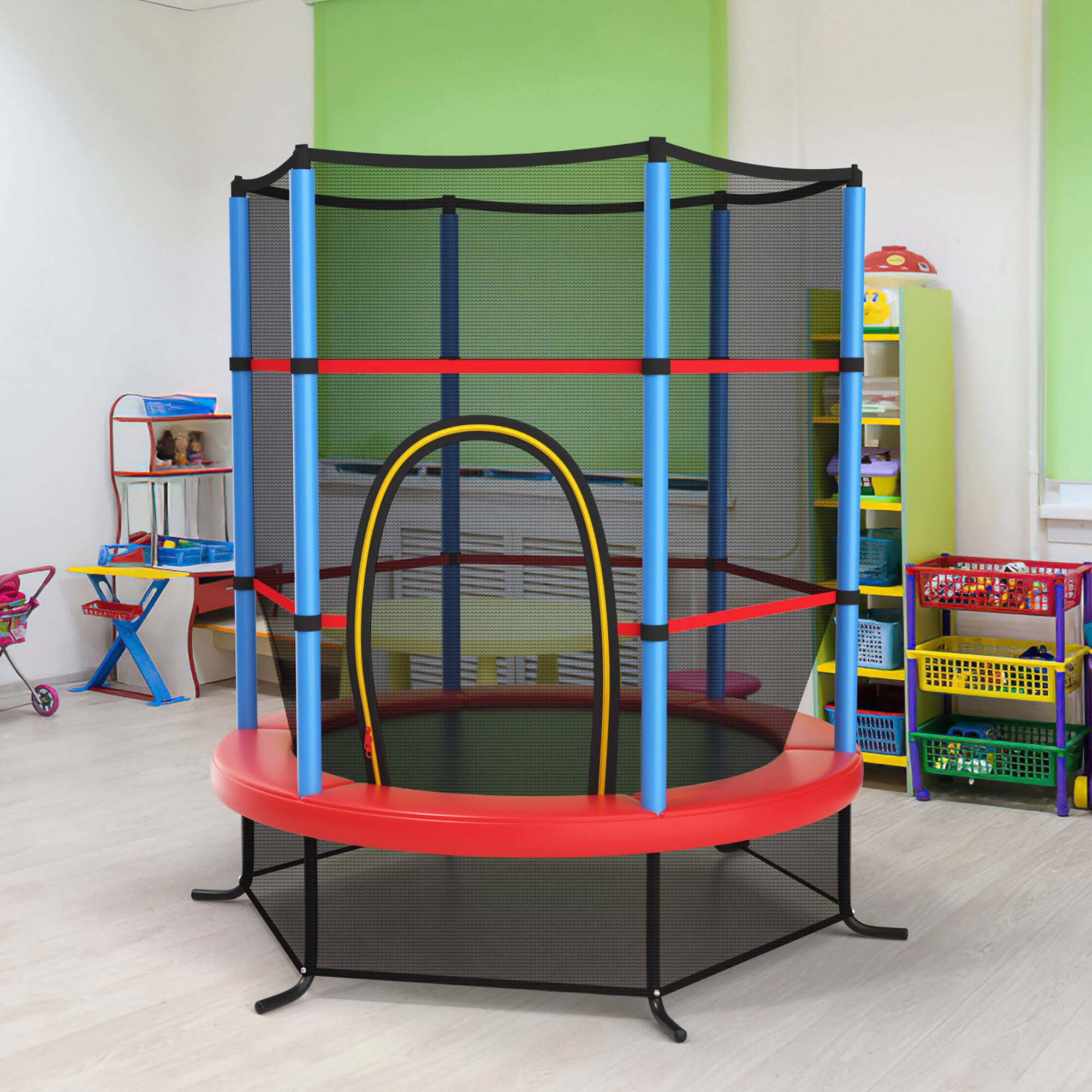 Alt View 9. Costway - Costway 55" Kids Trampoline Bouncing Jumping Mat Recreational Trampoline W/Enclosure Net - Red+Blue.