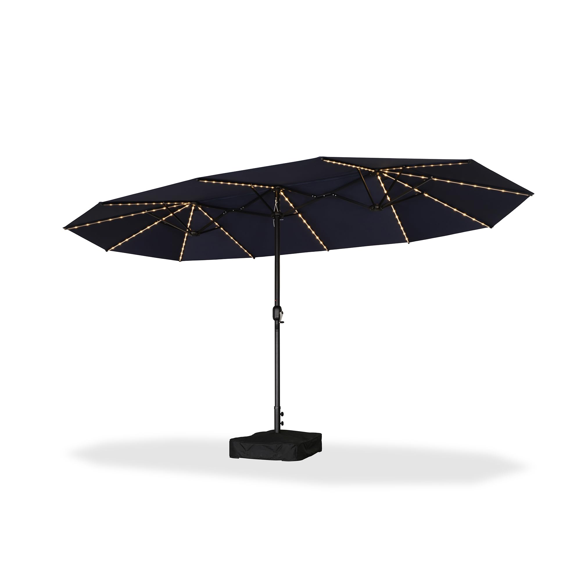 Alt View 7. PURPLE LEAF - 14 ft. Patio Market Umbrella with Solar LED and Base Double-Sided Outdoor Table Sun Umbrellas for Pool Deck Backyard - Navy Blue.
