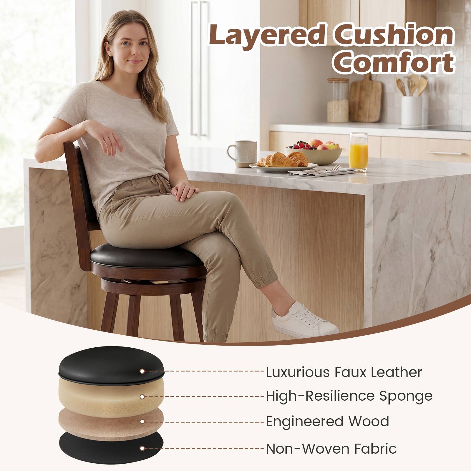 Layered Cushion Comfort

Luxurious Faux Leather
High-Resilience Sponge
Engineered Wood
Non-Woven Fabric