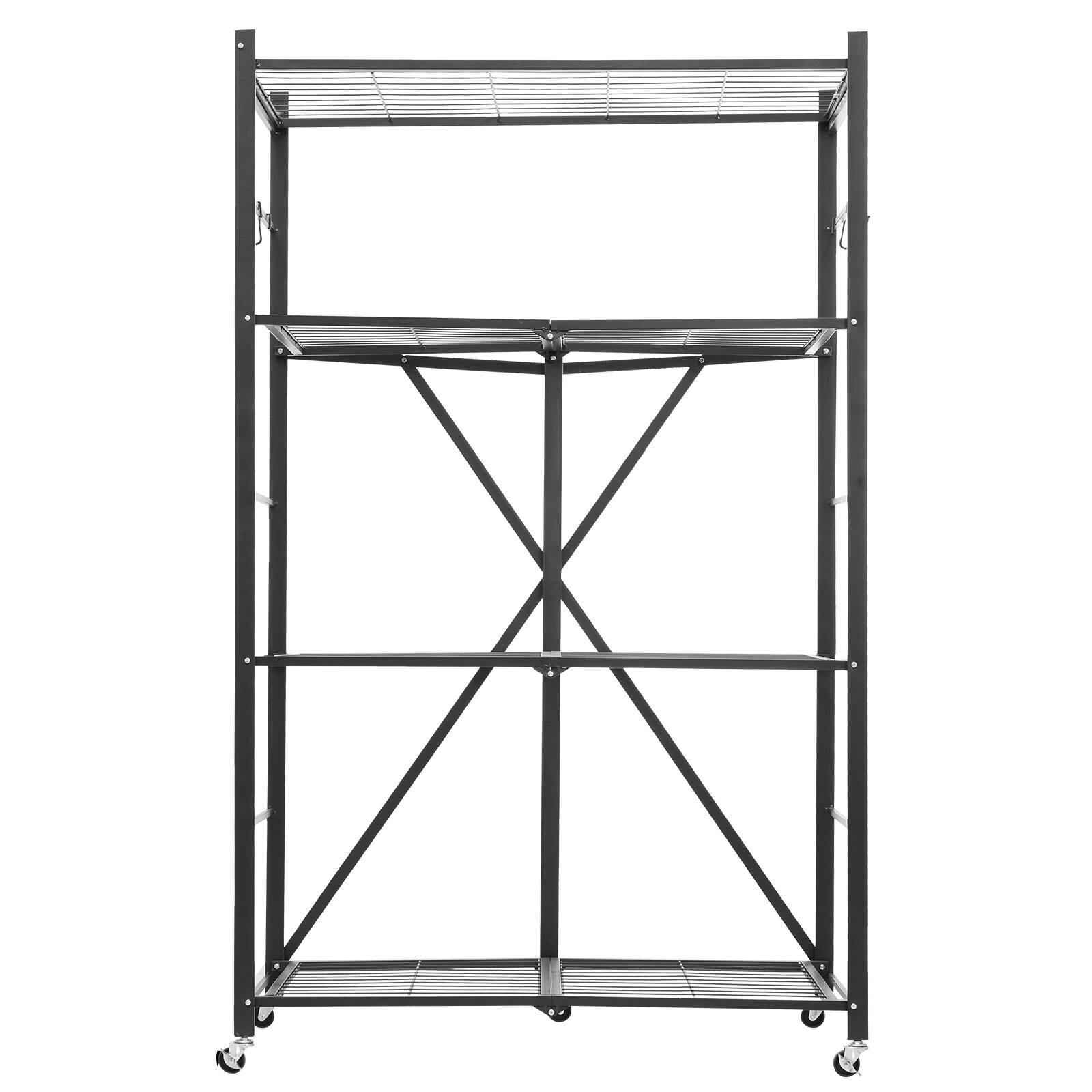 Alt View 5. VEVOR - 4-Tier Foldable Storage Shelf, 36Wx21Dx60H Inch Folding Metal Rack Shelving Unit, Heavy Duty No Assembly Organizer Shelf - Black.