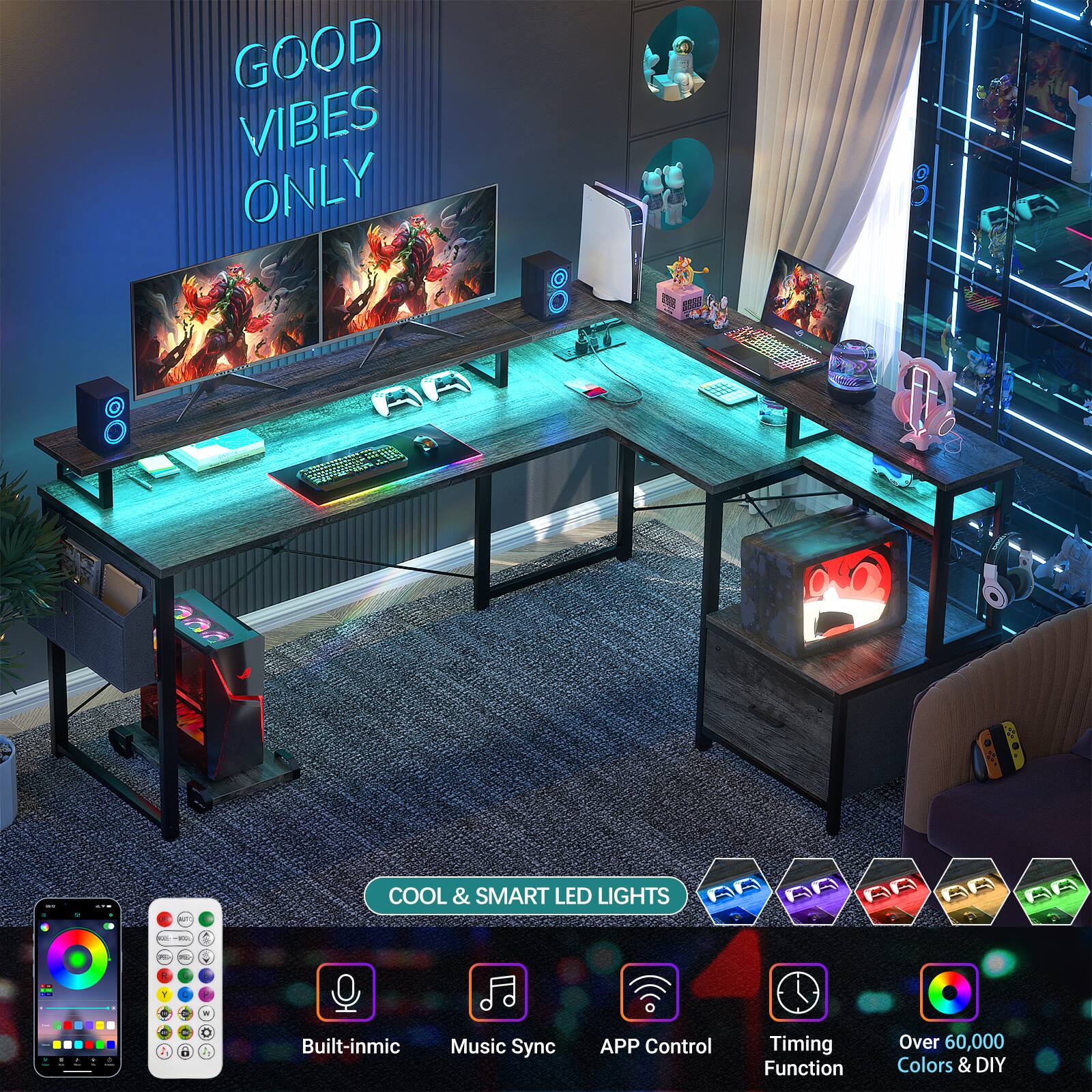 GOOD VIBES ONLY

COOL & SMART LED LIGHTS

- Built-in mic
- Music Sync
- APP Control
- Timing Function
- Over 60,000 Colors & DIY