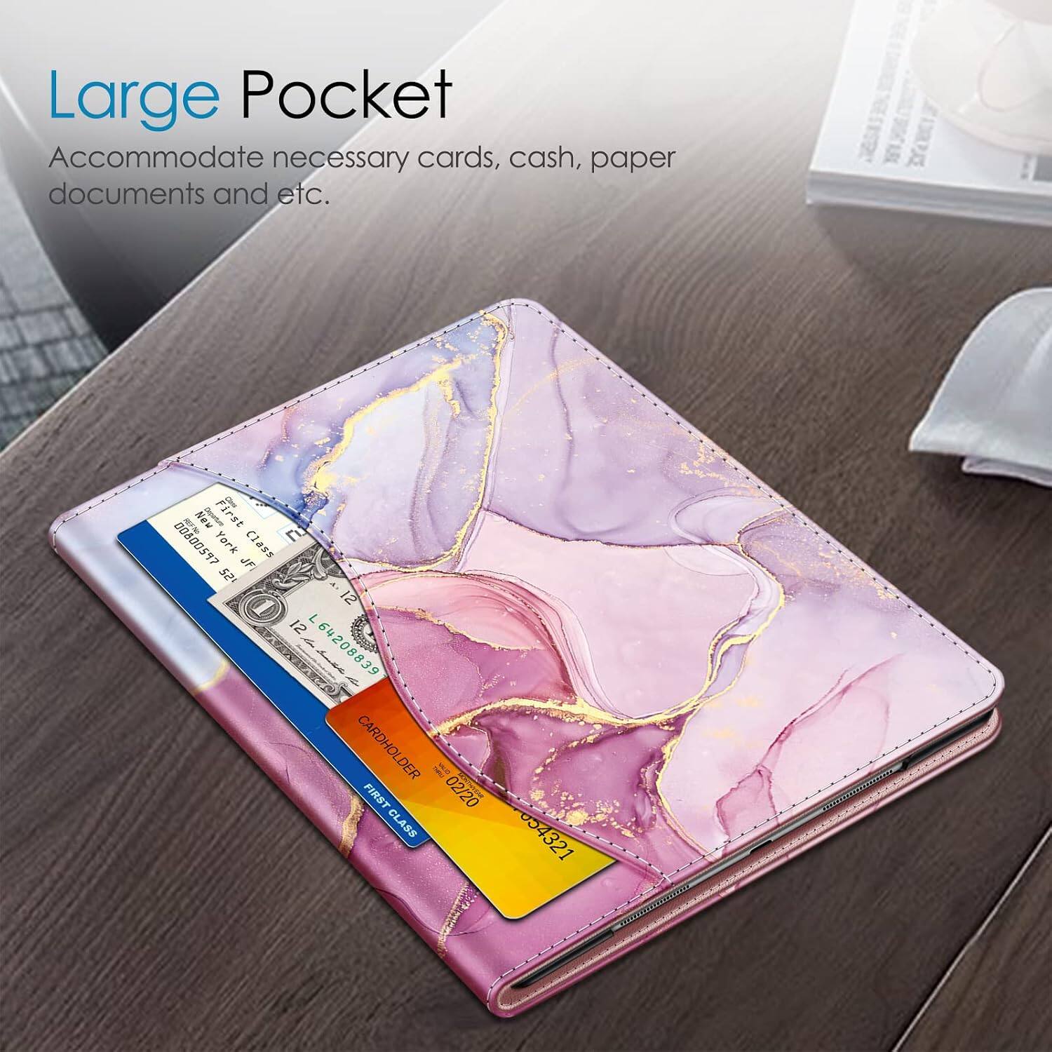 Large Pocket  
Accommodate necessary cards, cash, paper documents and etc.