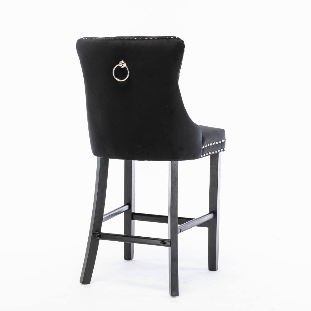 Alt View 1. Loheer - Loheer Black Velvet Barstools Set of 2 Button Tufted Bar Chairs - Black.