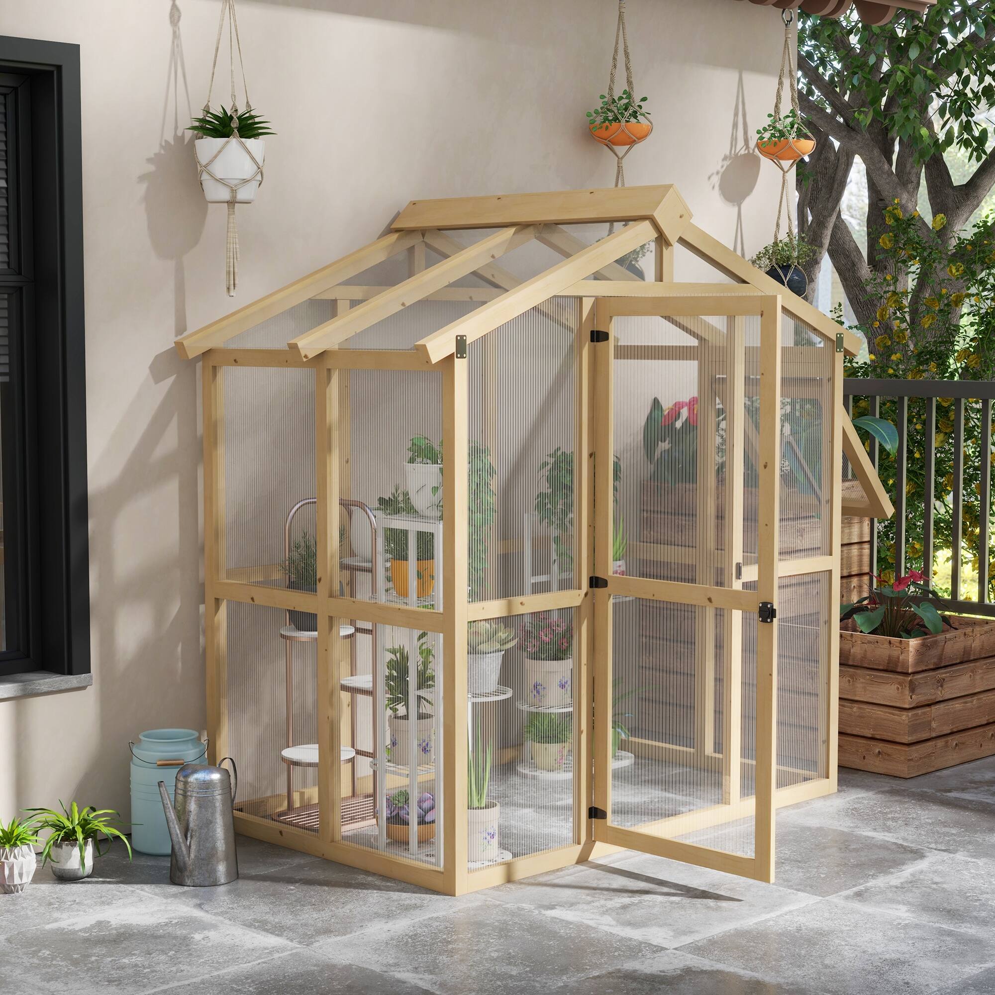 Alt View 1. Outsunny - 6.5' x 4' x 6.7' Walk-in Polycarbonate Greenhouse with Automatic Temperature Window and Lockable Door.