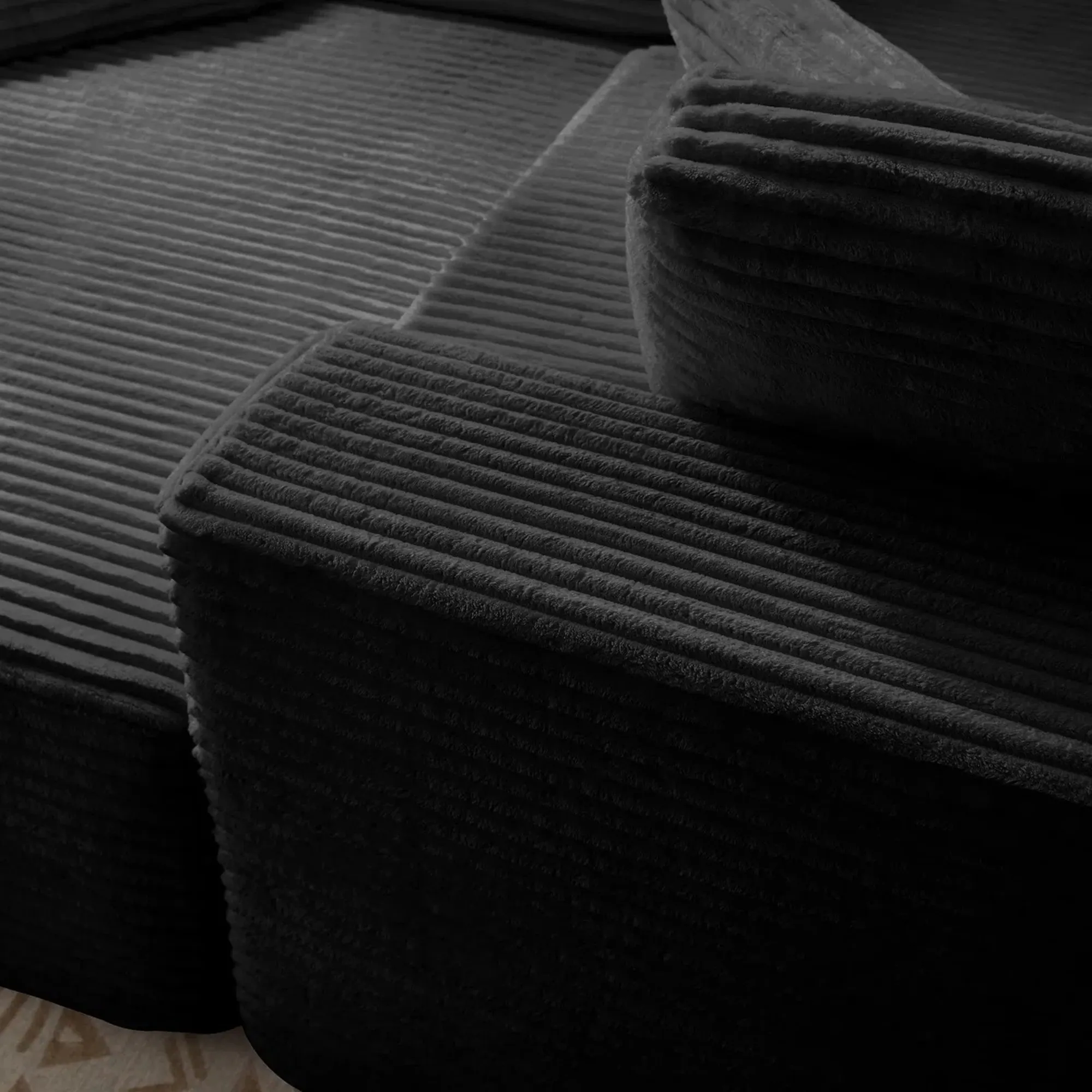 Left. Yardgrace - Oversized Corduroy Upholstered Chaise Lounge – No Assembly Required, Plush Boneless Sofa for Living Room - Black.