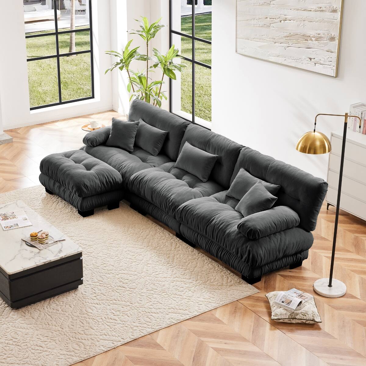 Ropilly Modular Sectional Sofa Gray Chenille Deep Seat Cloud Couch with ...