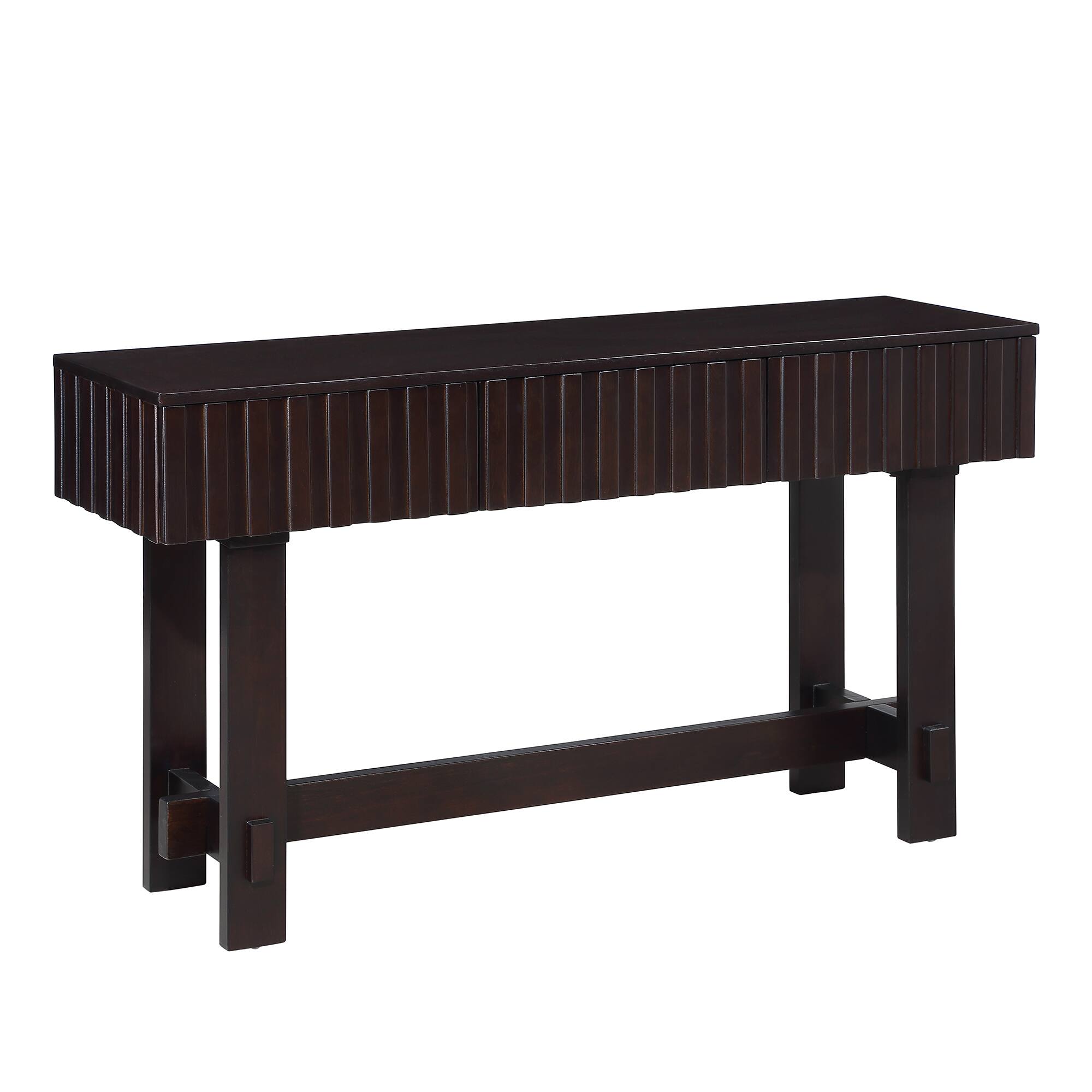 Alt View 4. GOODSILO - Modern Farmhouse Fluted Console Table with Storage Drawers - Solid Wood Legs, Versatile Entryway Sofa Table - Espresso.