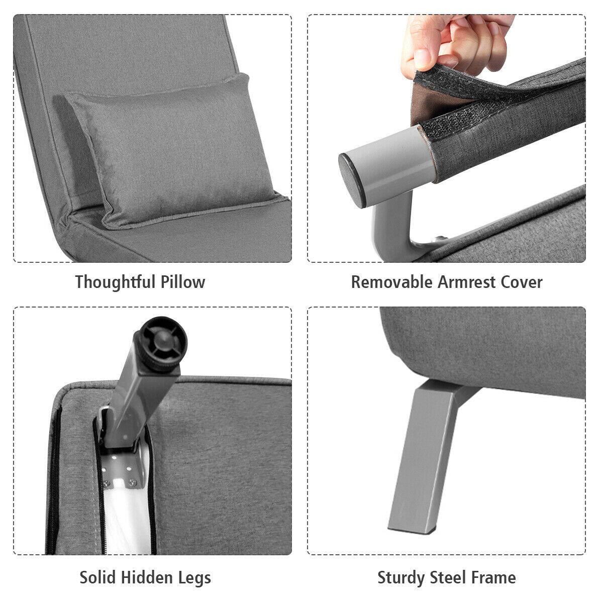 Thoughtful Pillow  
Removable Armrest Cover  
Solid Hidden Legs  
Sturdy Steel Frame
