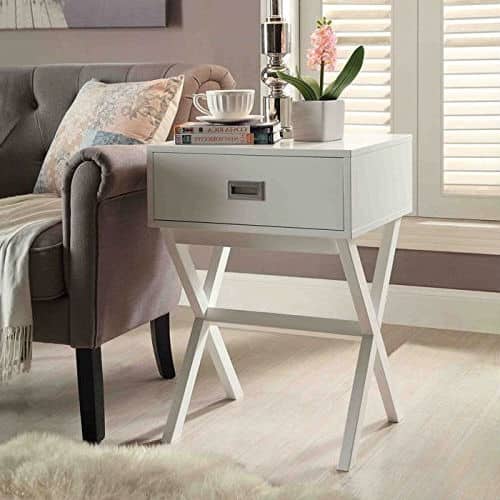 Hivvago - Modern 1-Drawer End Table Nightstand with X-Legs - White