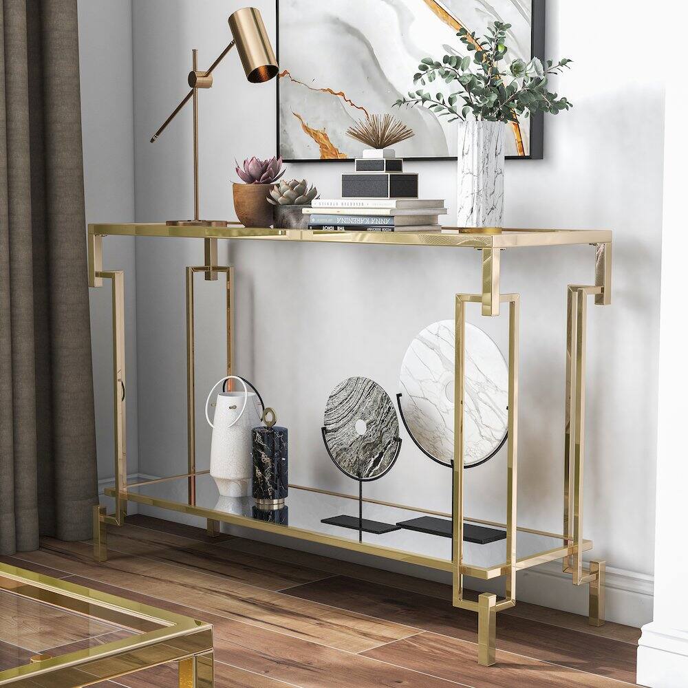 Alt View 3. Furniture of America - Anaheim Metal 1-Shelf Sofa Table in Gold Champagne - Gold.