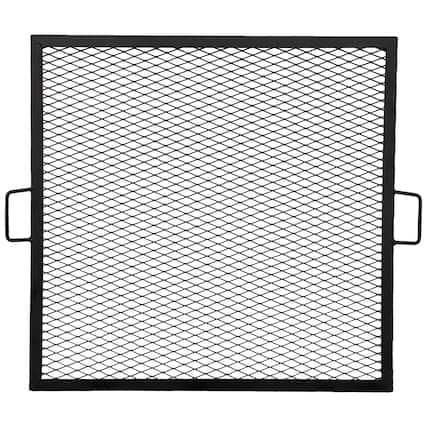 Front. Sunnydaze - 30 in Square Steel X-Marks Fire Pit Cooking Grill with Handles - Black.