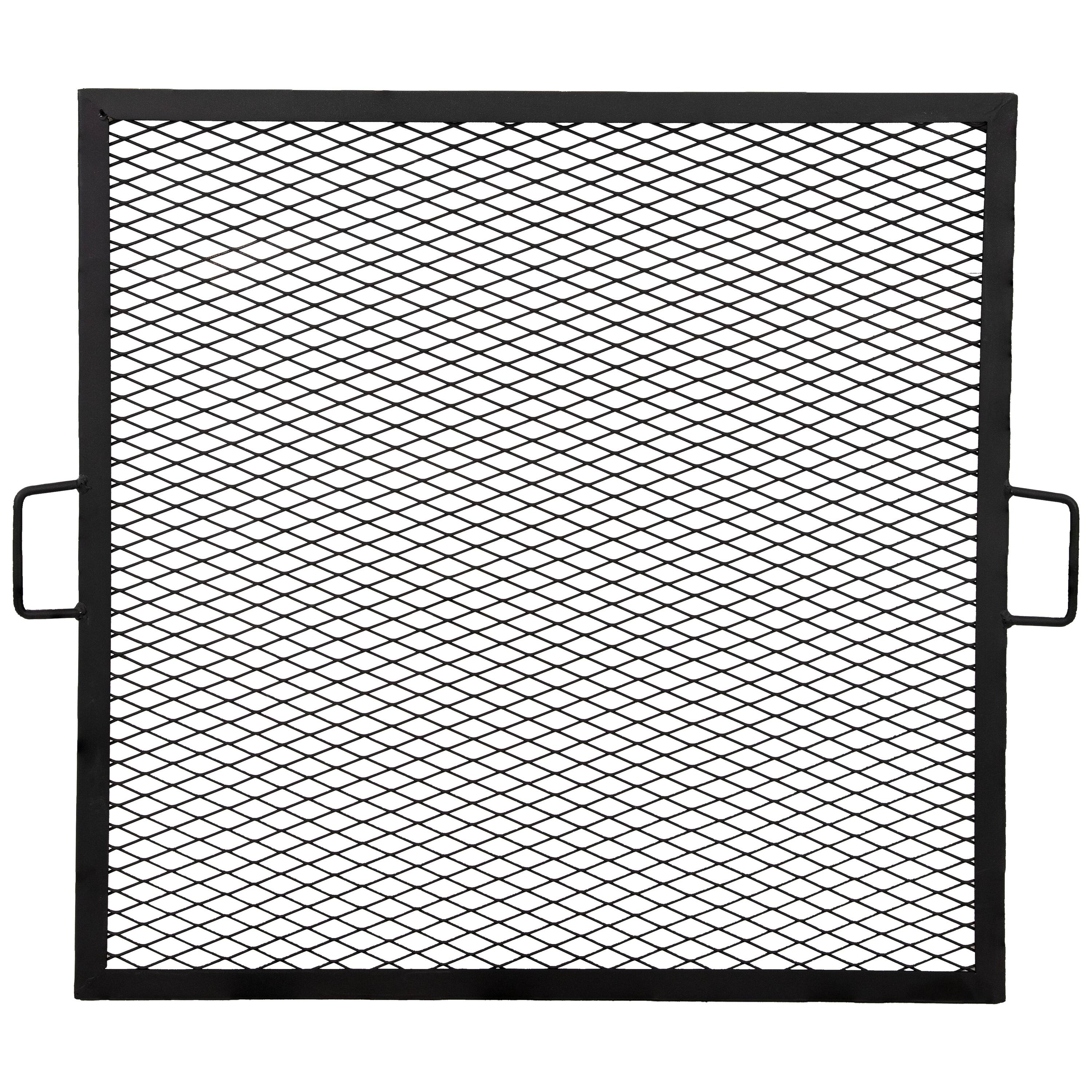 Front. Sunnydaze - 30 in Square Steel X-Marks Fire Pit Cooking Grill with Handles - Black.