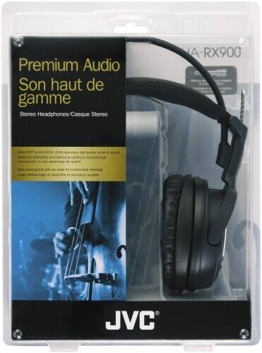 Premium Audio  
Son haut de gamme  
Stereo Headphones/Casque Stereo  

NEW PORT & ACCUSTIC LENS reproduces high-quality sound  
ORIFICES DISPOSES EN CERCLE & LENTILLE AQUOSQUE reproduisent le son dynamique de qualité  

Wide head pad & soft ear pads for comfortable listening  
Large rembourrage du support et écouteurs  

JVC®