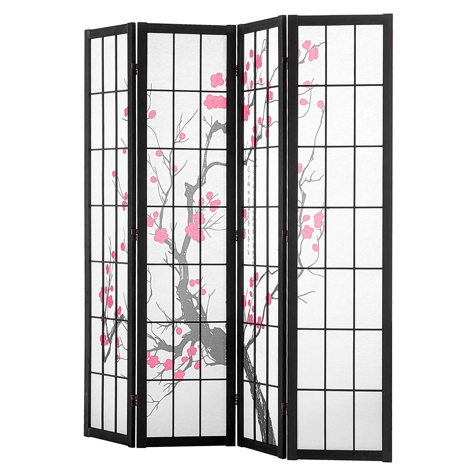 Alt View 5. VEVOR - Room Divider, 4 Panel Japanese Room Divider Screen, Wood Folding Privacy Screen Indoor, Japanese Partition Portable - Black.