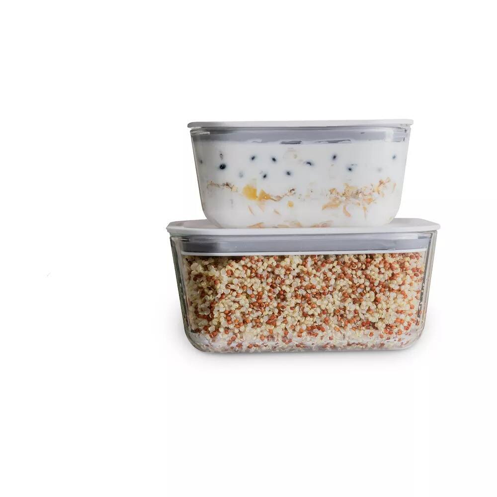 Alt View 6. OU - OU Glass Food Storage Container Set 6pc (set of 3) Microwave & Freezer Safe, w Leak Proof Lid.