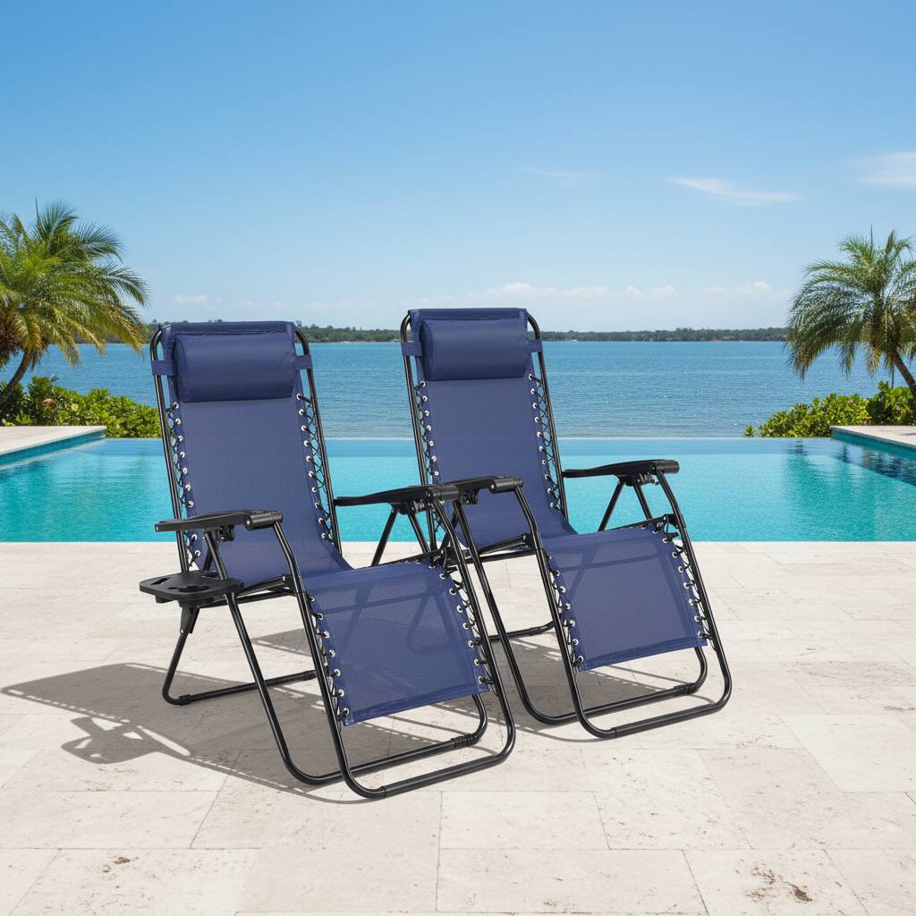 Angle. AOITUN - 2-Pack Blue Zero Gravity Chairs - Outdoor Chaise Loungers for Adults, Folding Reclining Chair - Blue.