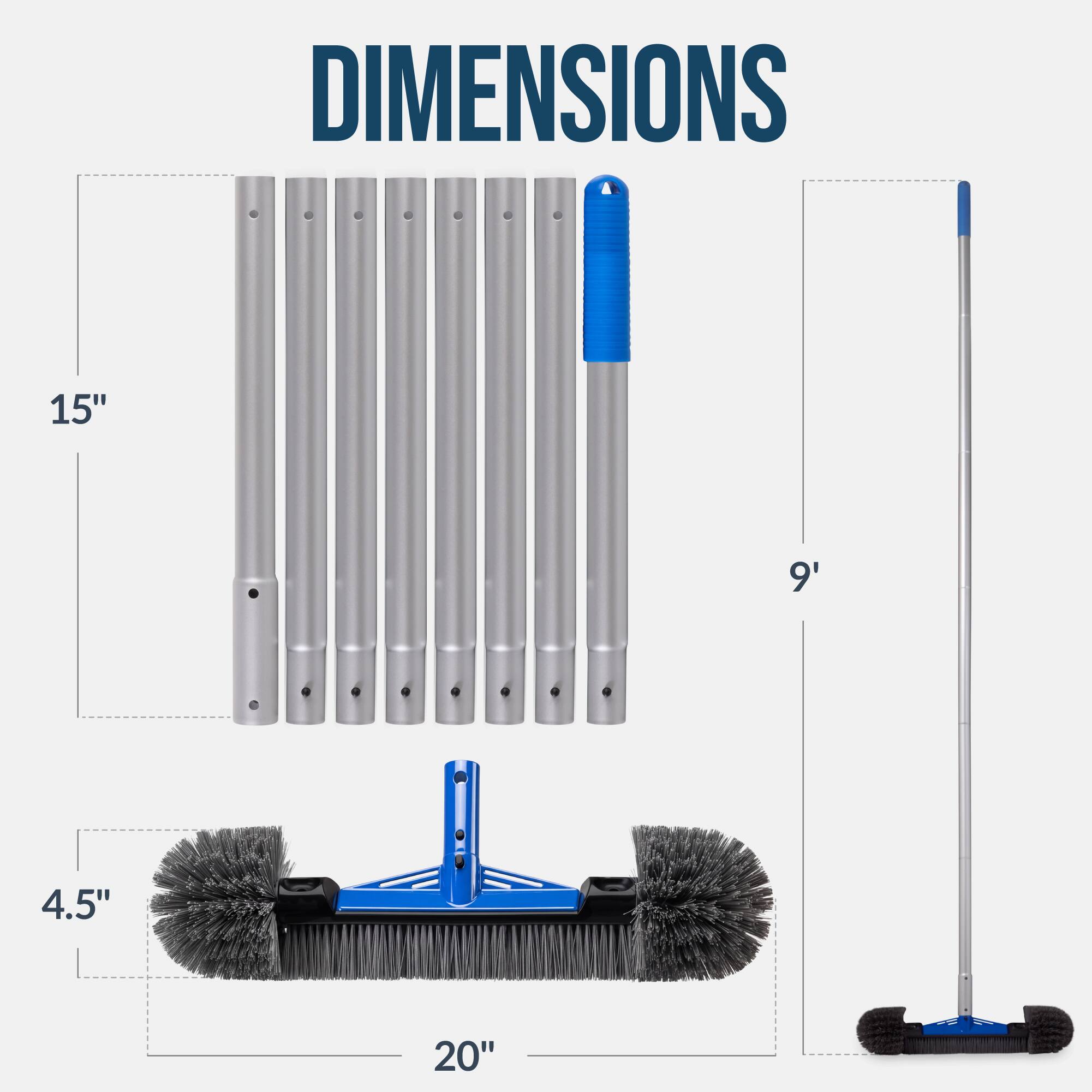 DIMENSIONS  
15" x 9' x 4.5" x 20"