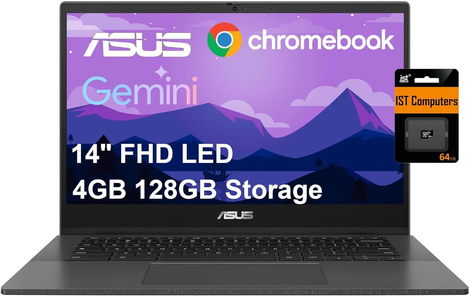 Front. ASUS - Chromebook CM14 14" FHD Laptop - MediaTek 8 cores Processor with 4GB Memory - 128GB Storage - Chrome OS - Black.