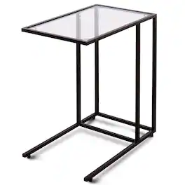 Ecooso - Sofa End Side Table with Tempered Glass Top for Coffee or Display Use - Black