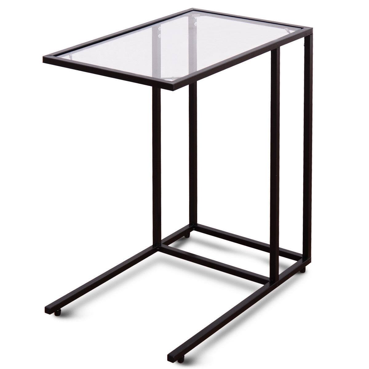 Front. Ecooso - Sofa End Side Table with Tempered Glass Top for Coffee or Display Use - Black.