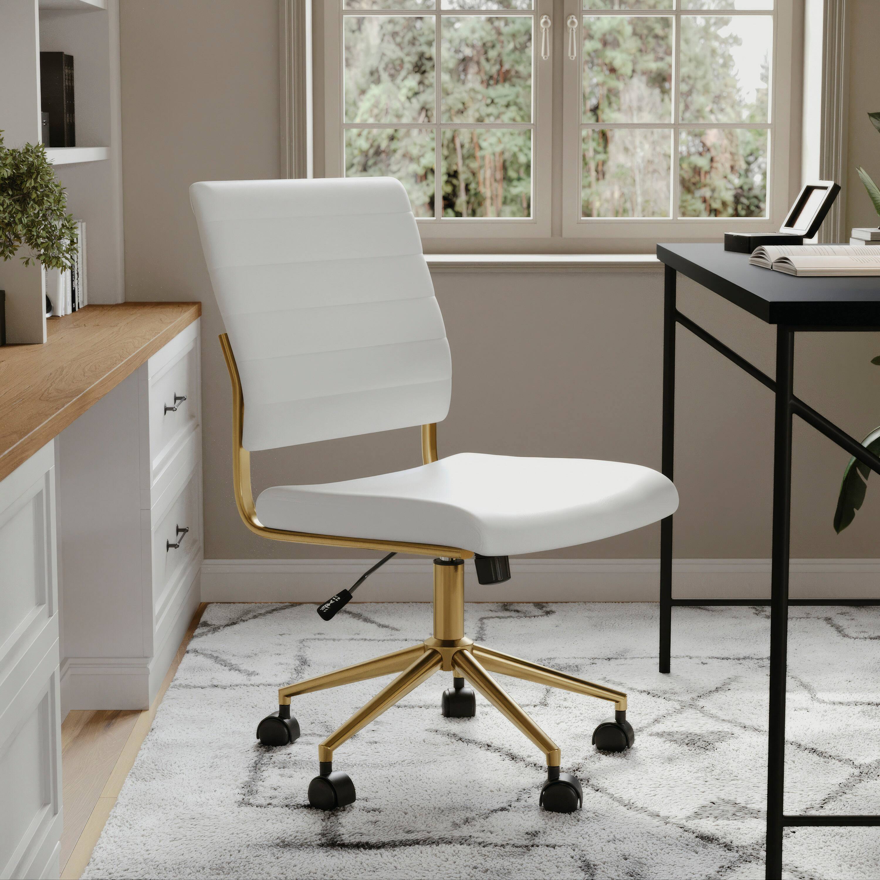 Alt View 14. Martha Stewart - Ivy Ribbed Faux Leather Office Chair - White Faux Leather/Polished Brass.