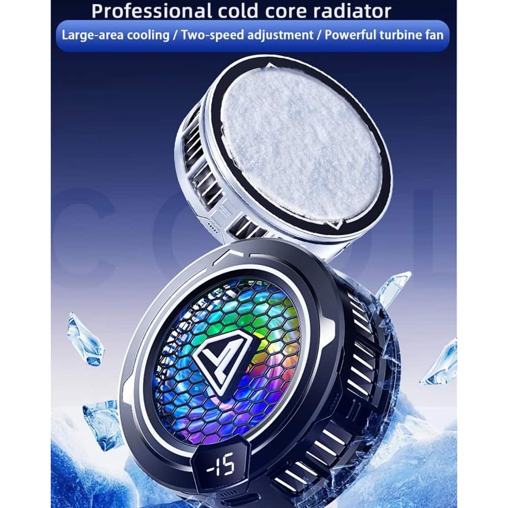 ACJPR - Magnetic Phone Cooling Fan with RGB Lights, Large-Area Conduction Cooling for Gaming, Streaming, and Tablets - Black