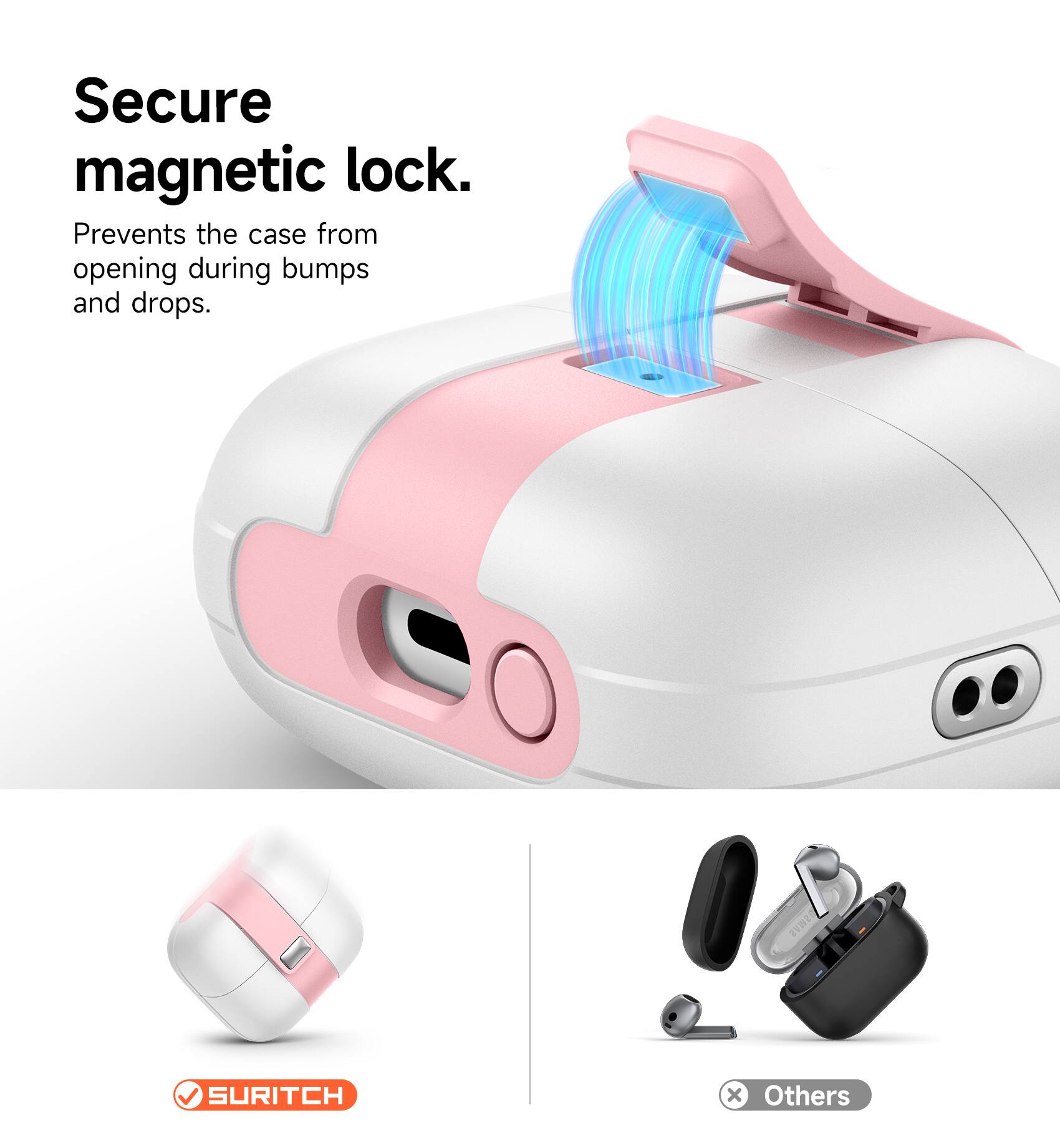 Secure magnetic lock.  
Prevents the case from opening during bumps and drops.  
ZWI SURITCH x Others