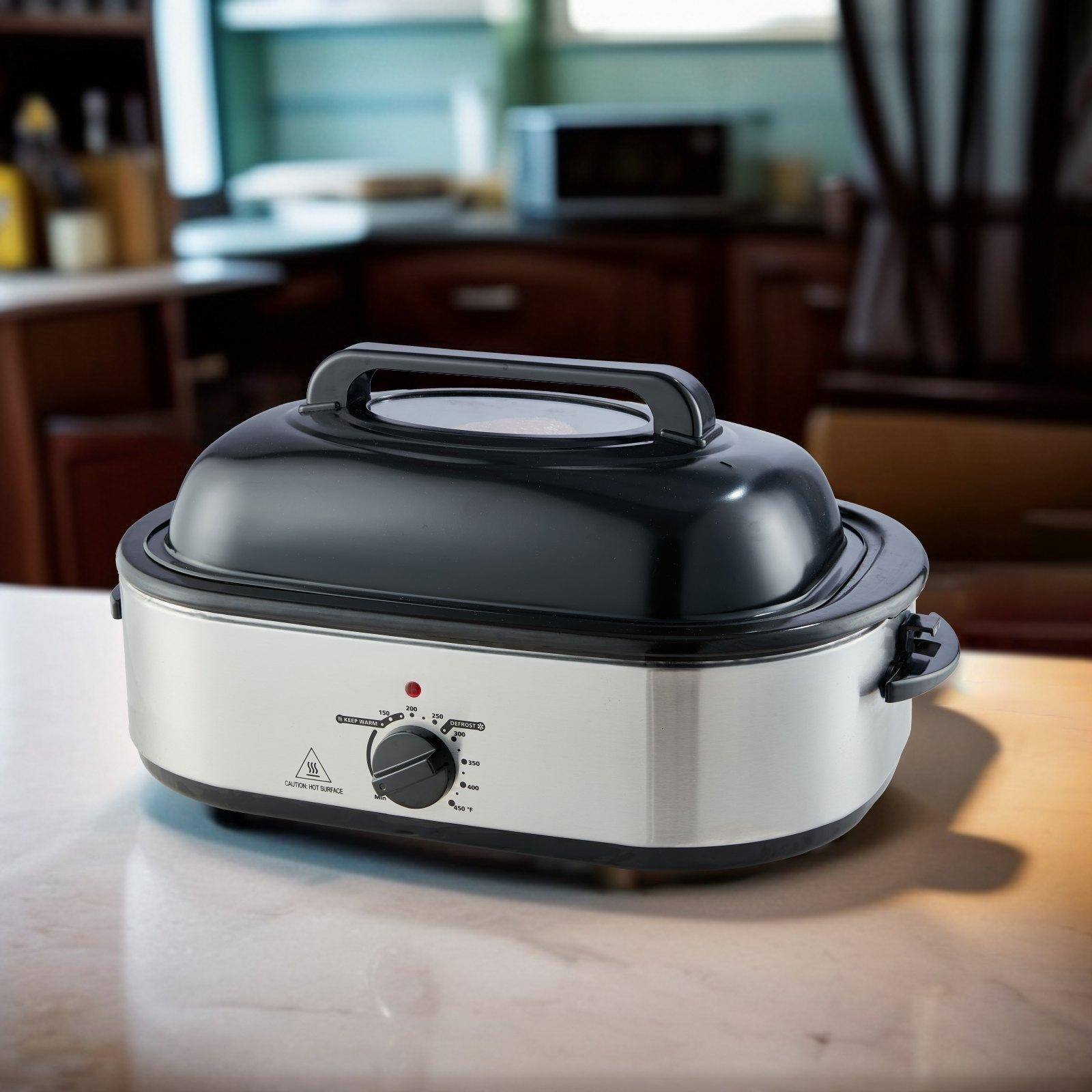 Alt View 1. Glintex - 18QT Electric Roaster Oven Turkey Roaster 1450W with Self-Basting Lid Adjustable Temp Removable Pan - Silver.