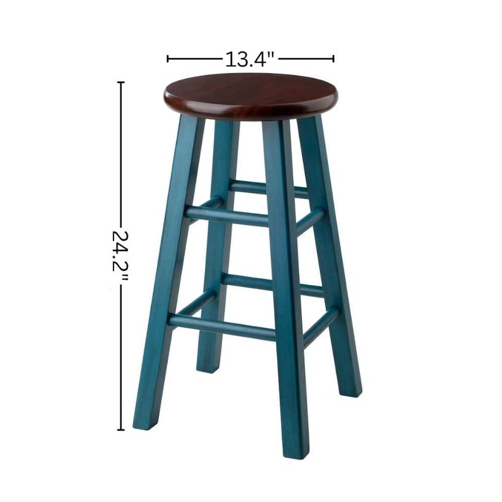 FurniFact - 24" Rustic Teal Counter Stool - Rustic Teal / Walnut