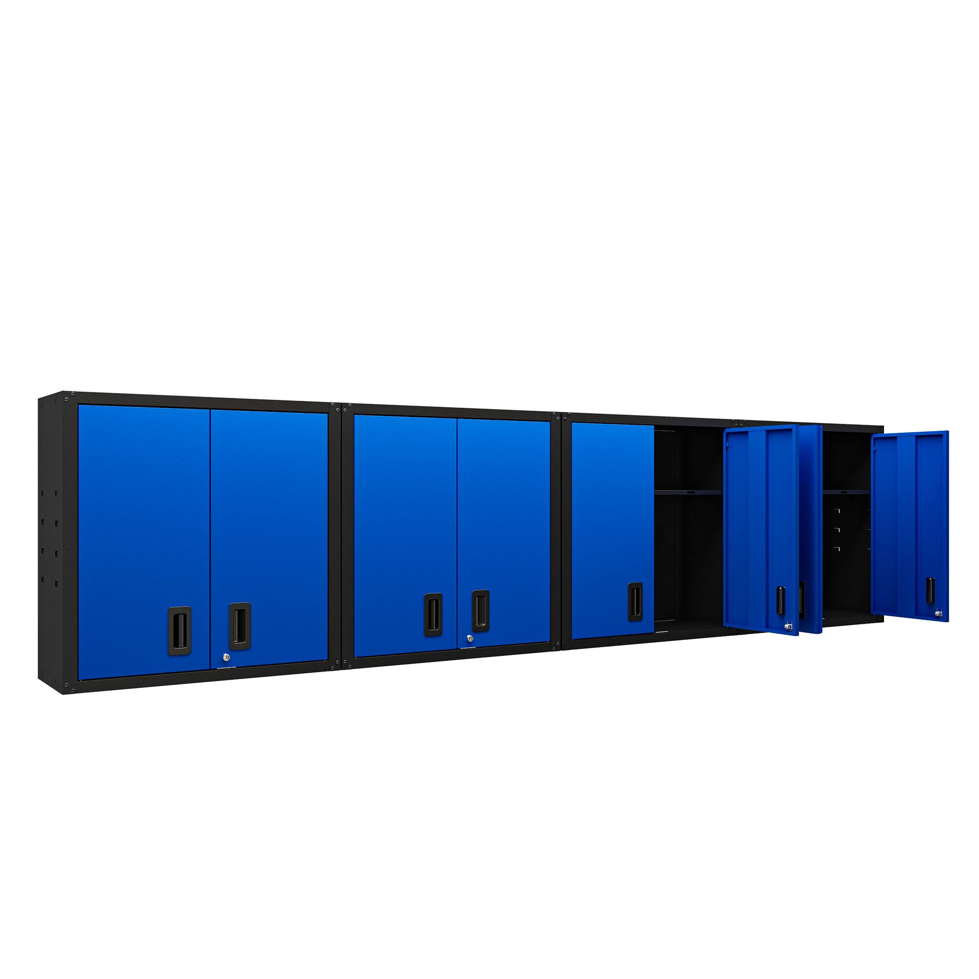 Angle. TinyHomie - Set of 4 Wall Mounted Lockable Metal Storage Cabinet with Two Doors and One Shelf for Garage Utility Room in Blue - Blue+Black.