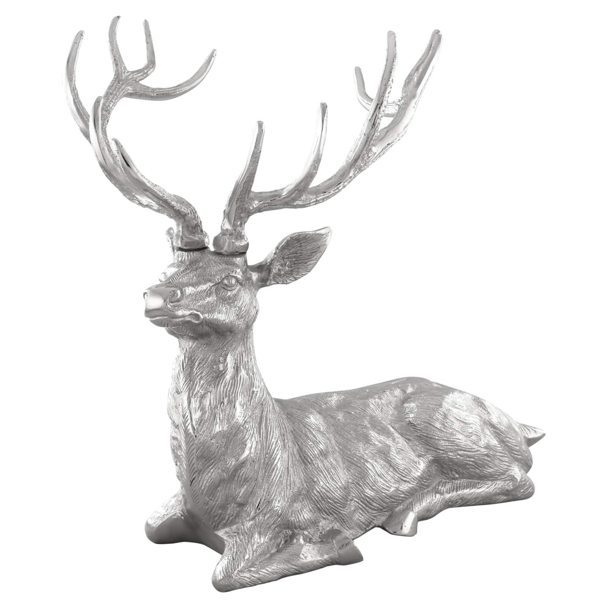 Front. Costway - Costway Sitting Reindeer Statue Christmas Decor Statue Aluminum 17.5" x 15" x 17.5" - Silver.