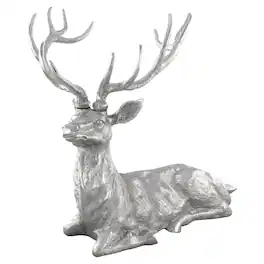Costway - Sitting Reindeer Statue Christmas Decor Statue Aluminum 17.5" x 15" x 17.5" - Silver