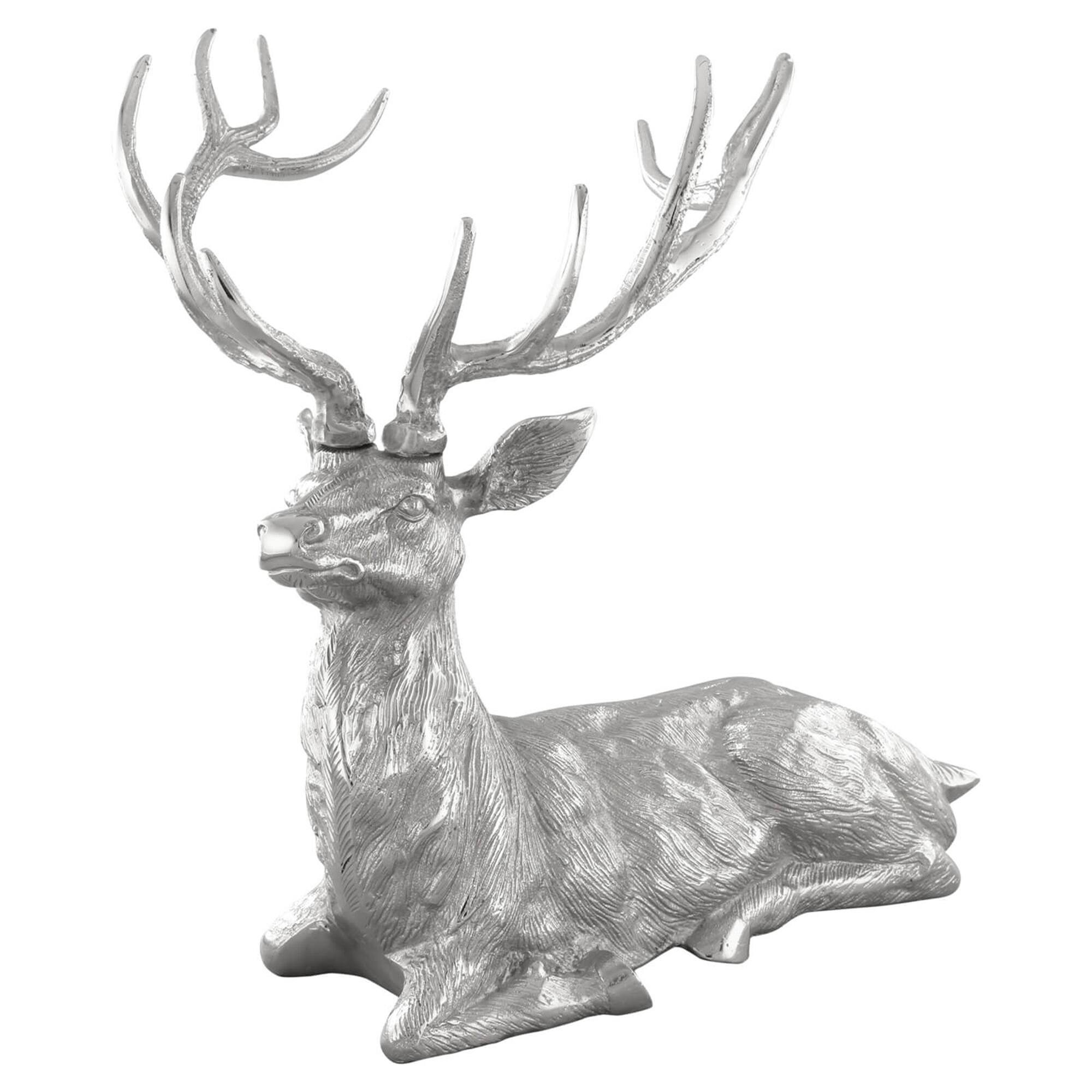 Front. Costway - Costway Sitting Reindeer Statue Christmas Decor Statue Aluminum 17.5" x 15" x 17.5" - Silver.