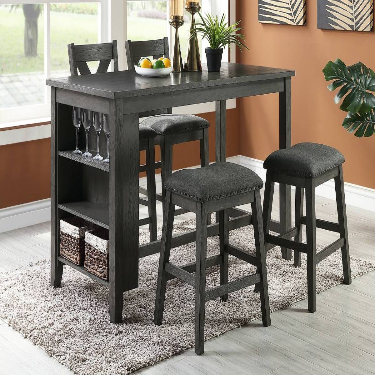 Alt View 10. Loheer - Loheer Counter Height Dining Table, Gray Wash Solid Wood, 60 Inch Kitchen Breakfast Table - Gray Wash.