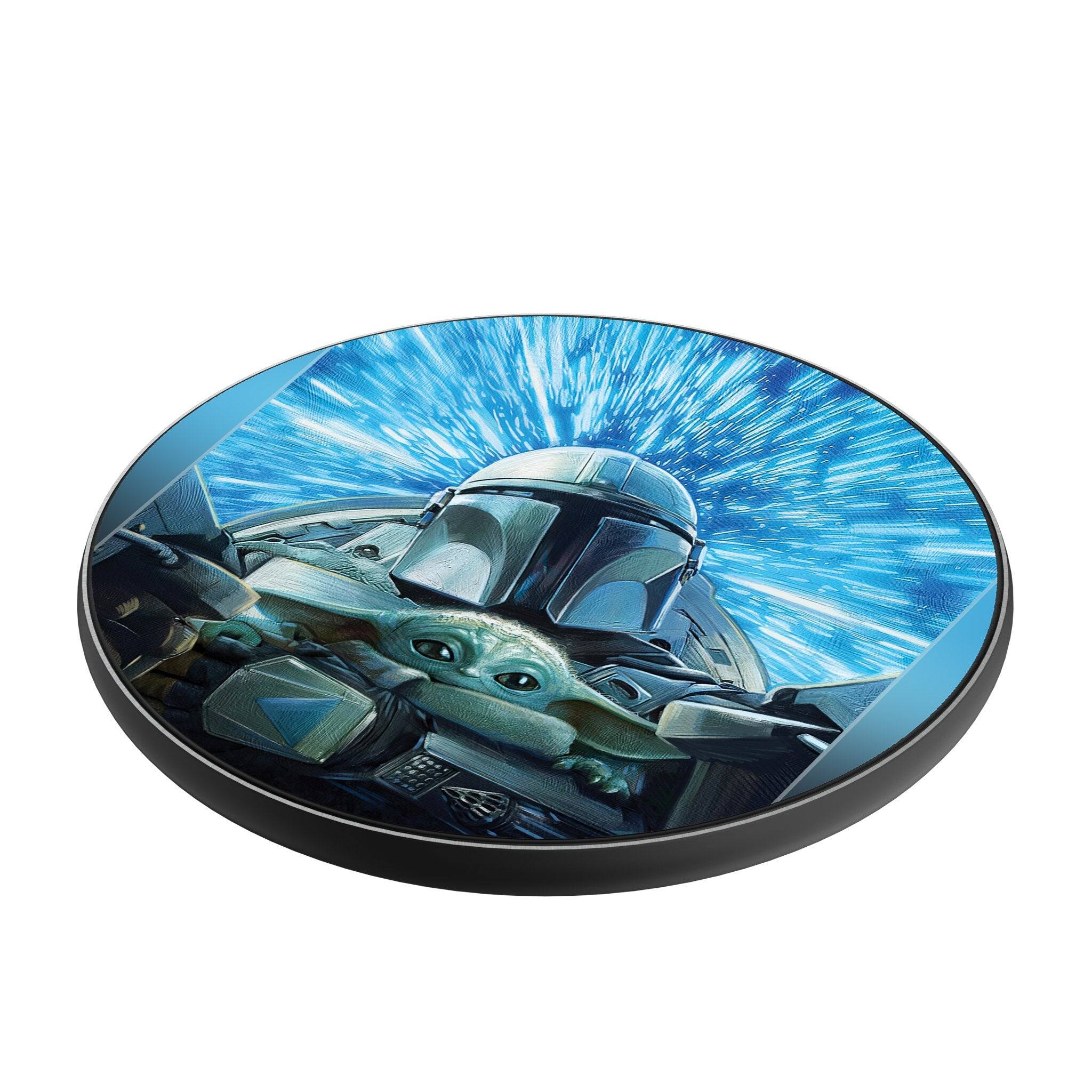 Angle. Keyscaper - Star Wars: The Mandalorian Portrait 15-Watt Wireless Charger - Grogu and Din Djarin.