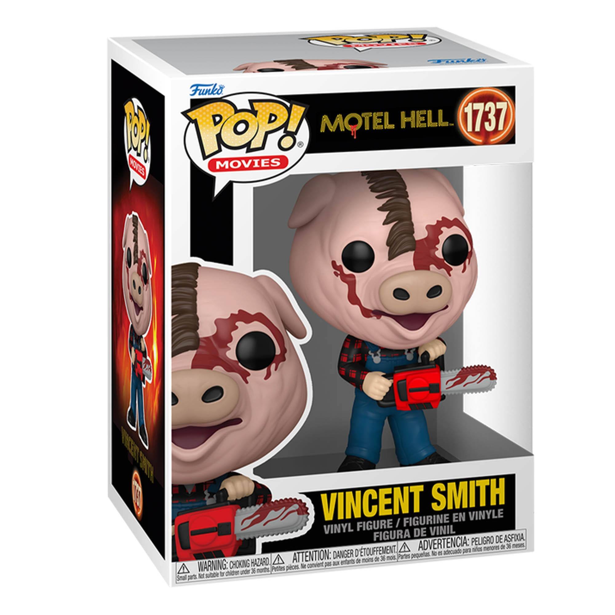 Funko POP! Movies  
Motel Hell  
1737  

Vincent Smith  
Vinyl Figure / Figurine en Vinyle / Figura de Vinil  

Warning: Choking Hazard - Small parts. Not for children under 3 years.  
Attention: Danger de suffocation - Petites pièces. Ne convient pas aux enfants de moins de 3 ans.  
Advertencia: Peligro de asfixia - Piezas pequeñas. No es adecuado para niños menores de 3 años.